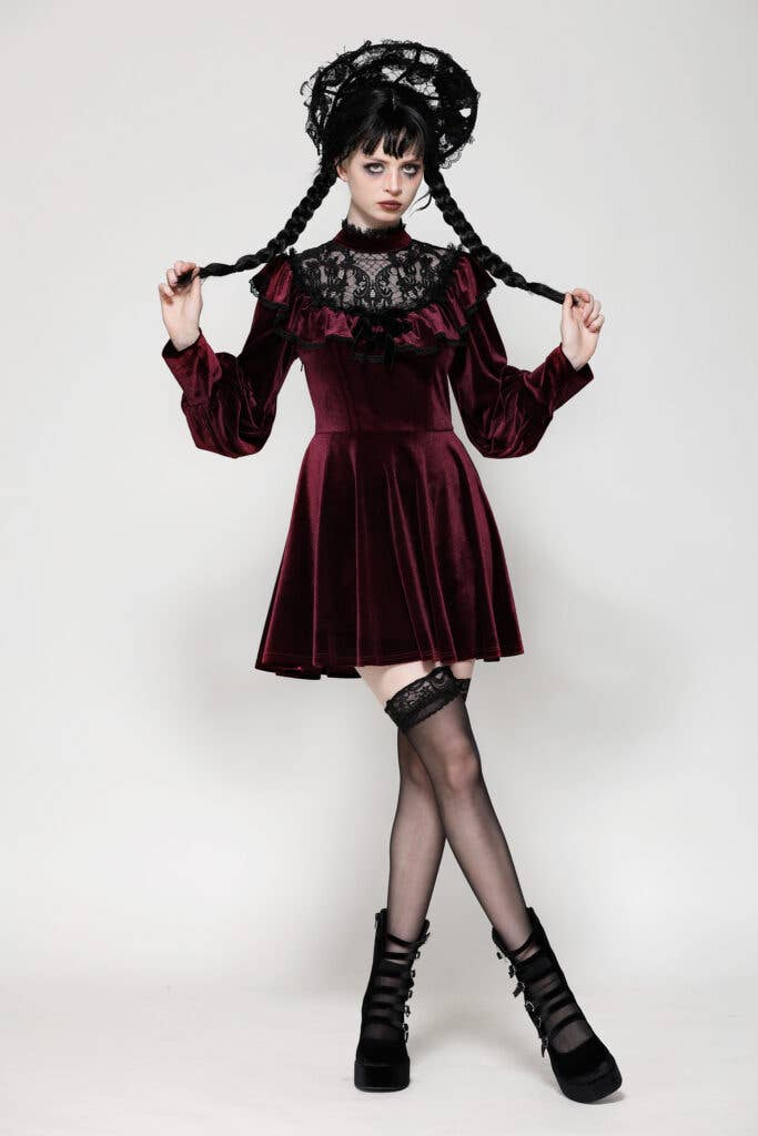 Western Fashion Crimson Red Velvet Dress