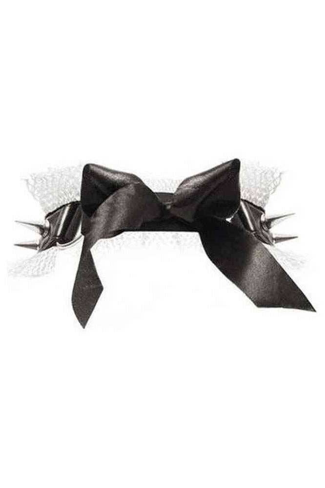 Kitten Collection White/Black Fishnet Spike Choker