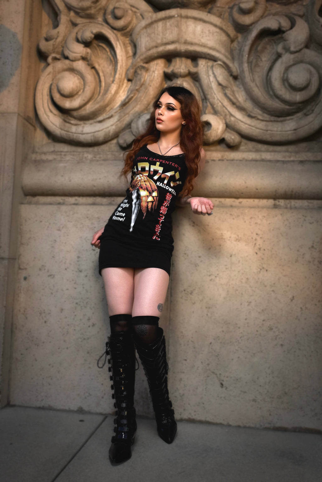 Halloween'"Japanese Flyer' Black Lace Strap Dress