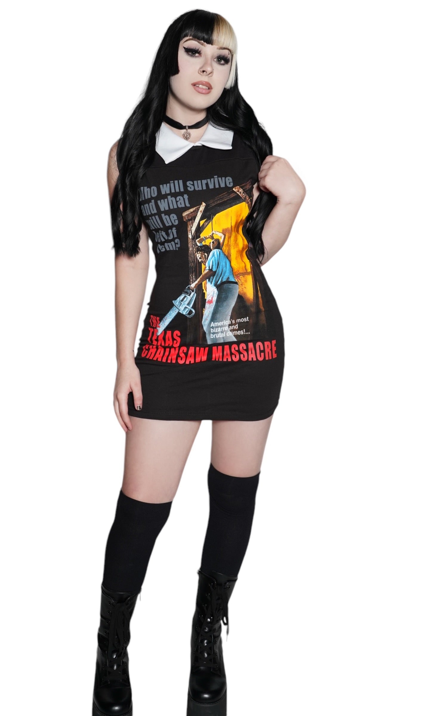 Handmade Texas Chainsaw Massacre Movie Poster Peter Pan Collar Dress