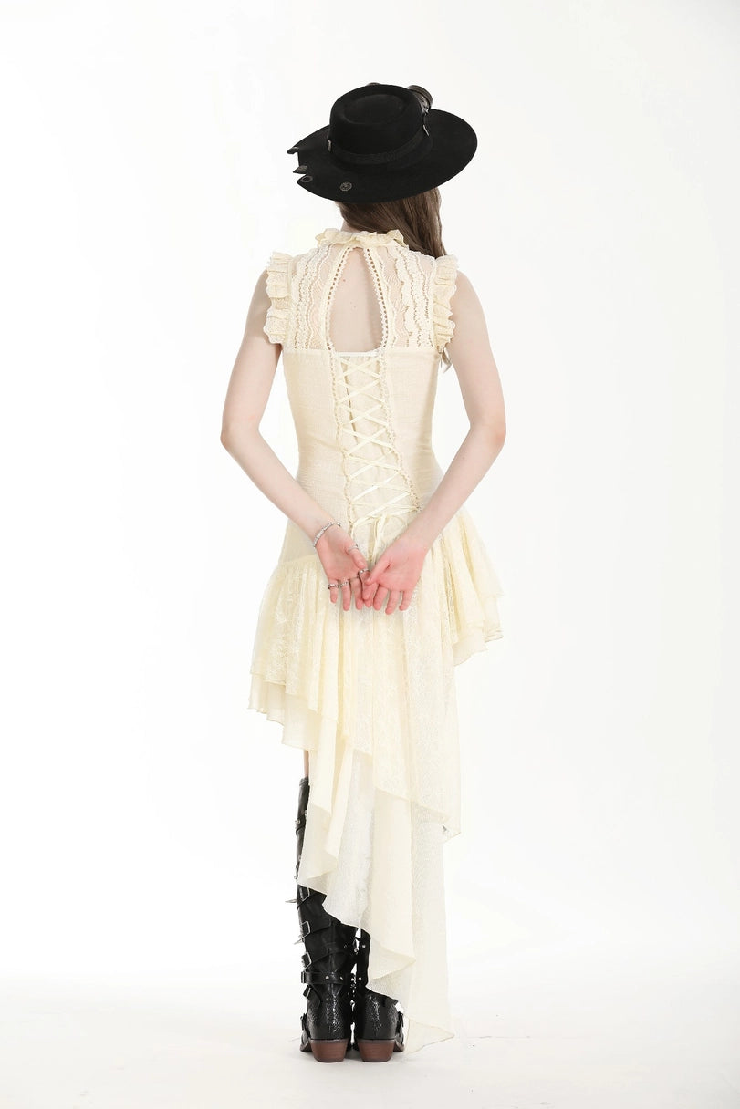 Steampunk Beige Irregular Lace Dress