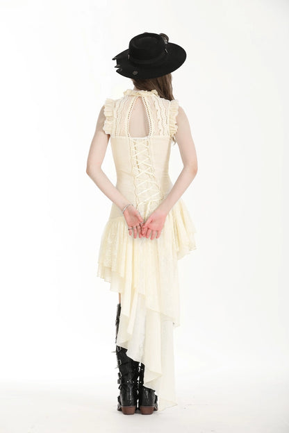 Steampunk Beige Irregular Lace Dress