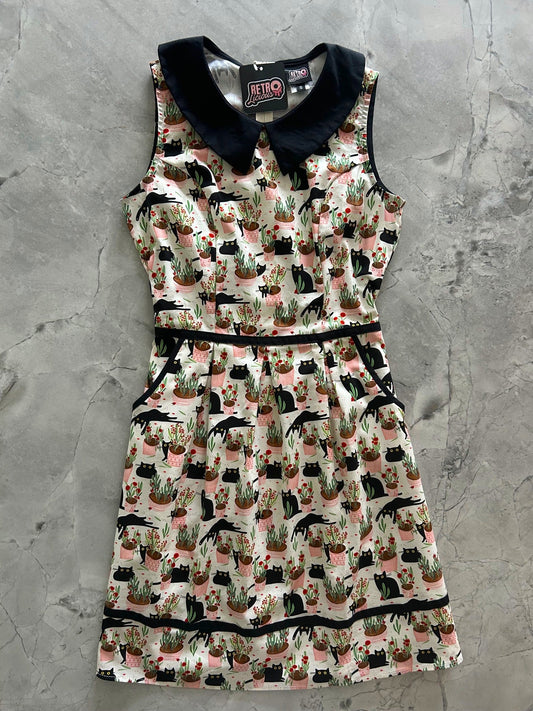 Retrolicious Cats & Plants Collared Dress
