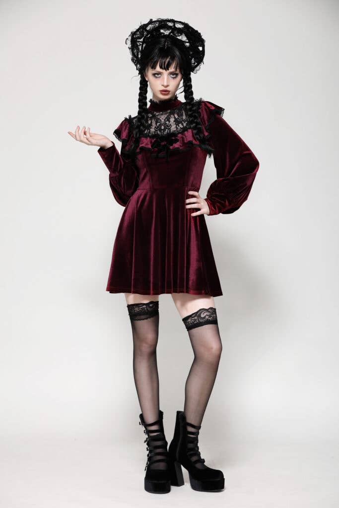 Western Fashion Crimson Red Velvet Dress