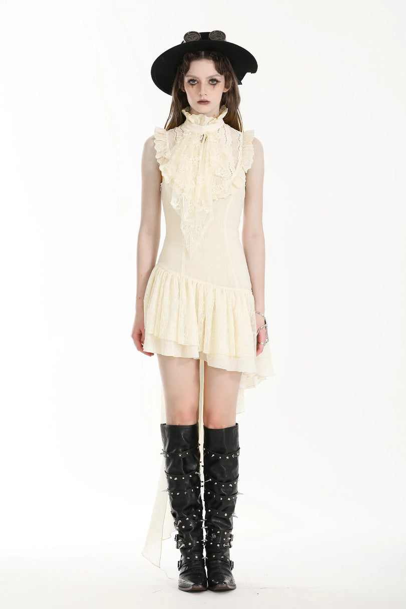 Steampunk Beige Irregular Lace Dress
