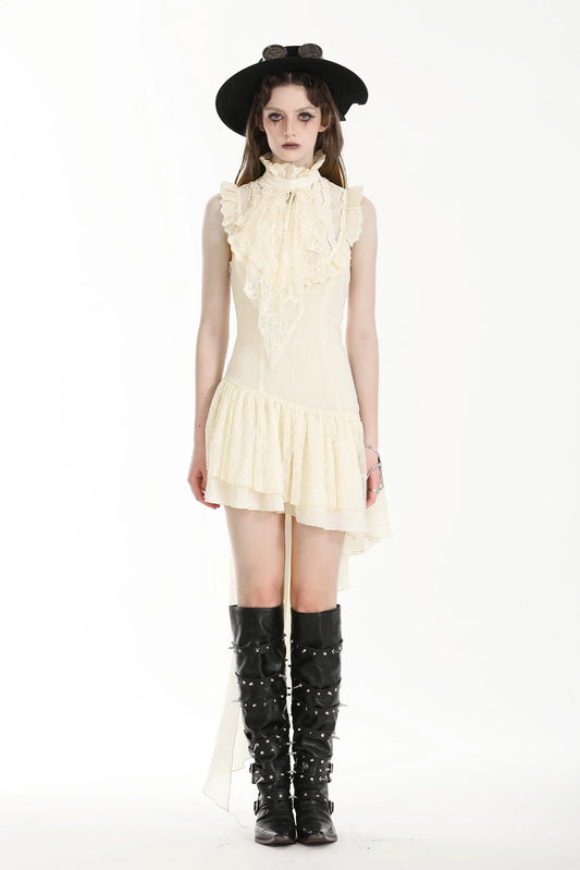 Steampunk Beige Irregular Lace Dress