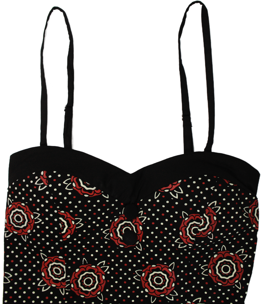 Sourpuss Dress - Tattooed Roses Slit Classic Retro Punk Belt