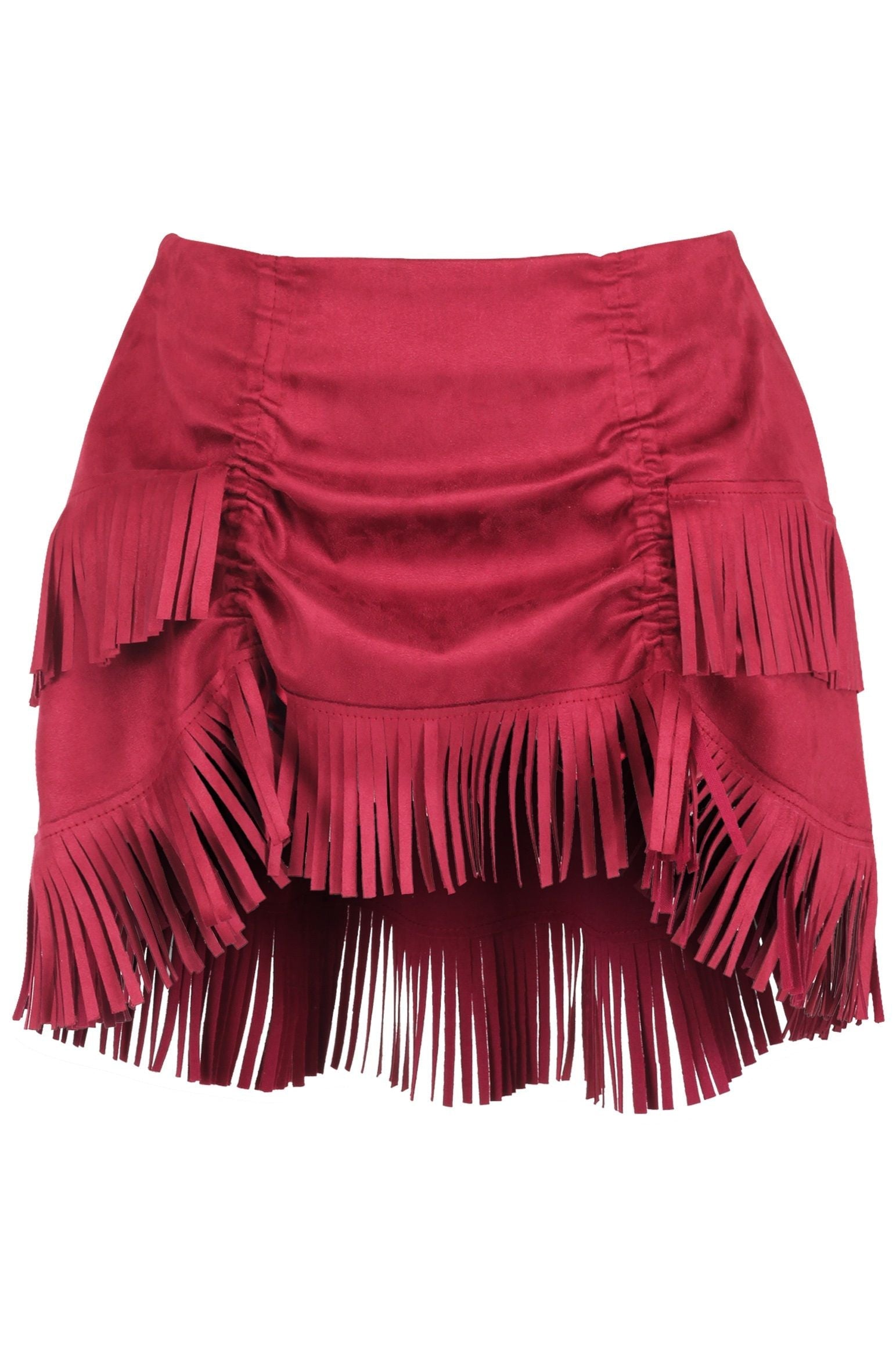 Top Drawer 4 PC Premium Black/Red Suede Fringe Cowgirl Corset Costume