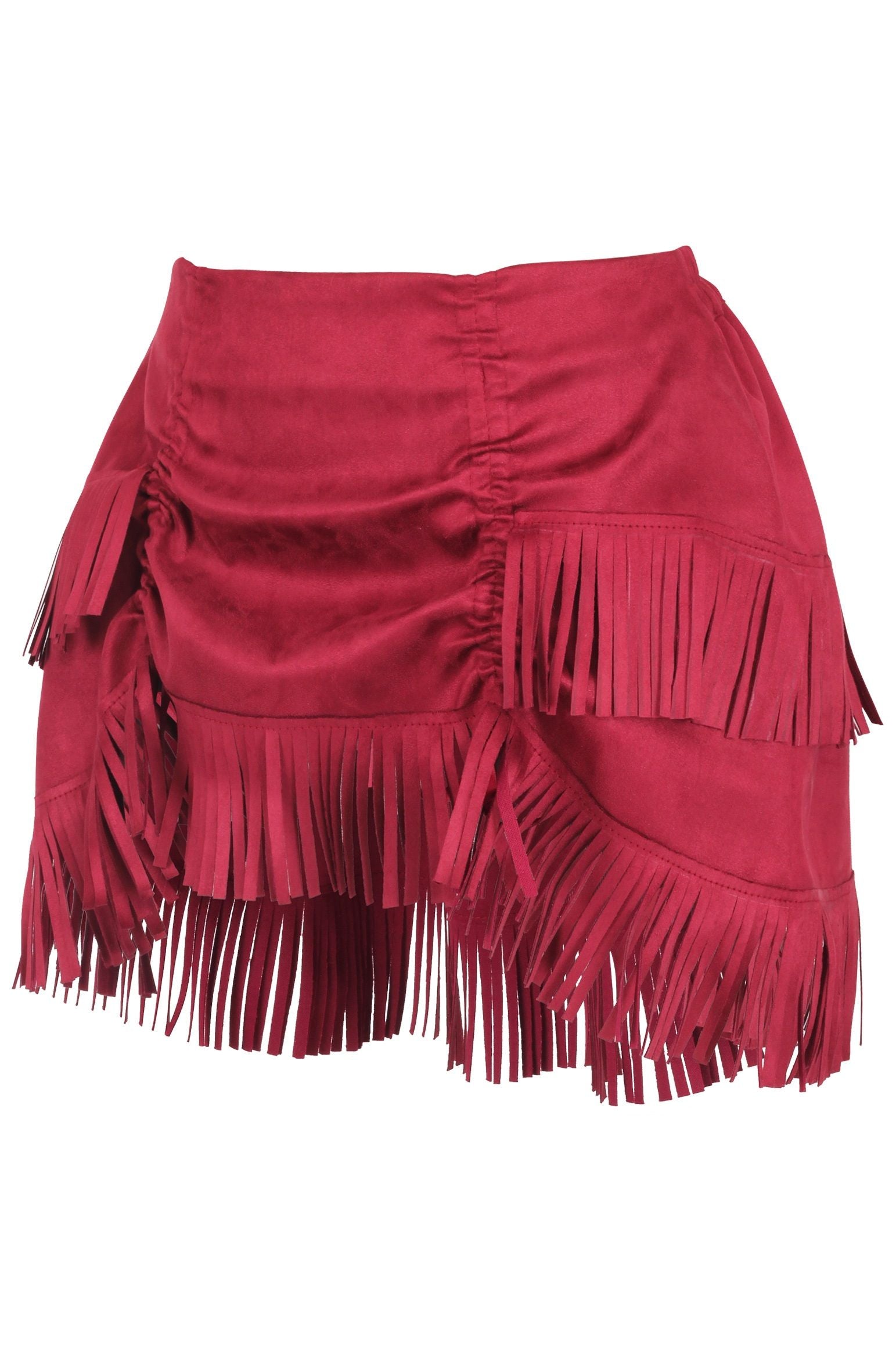 Top Drawer 4 PC Premium Black/Red Suede Fringe Cowgirl Corset Costume