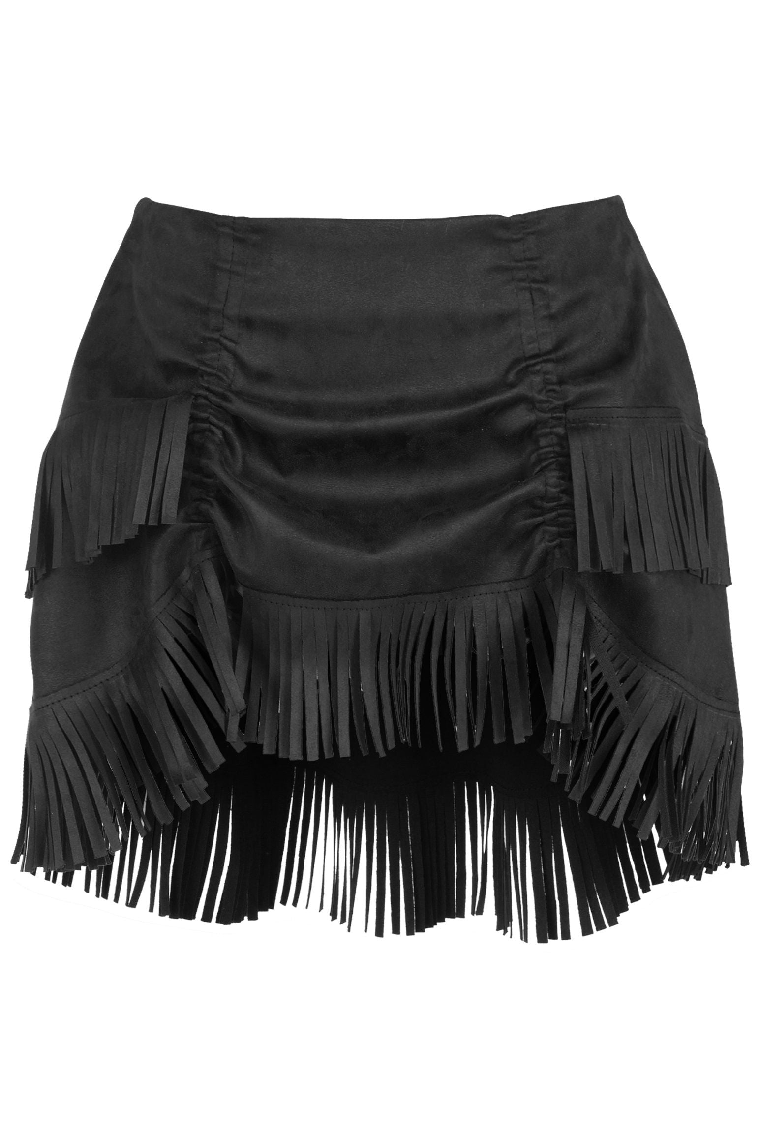 Top Drawer 4 PC Premium Black Suede Fringe Cowgirl Corset Costume