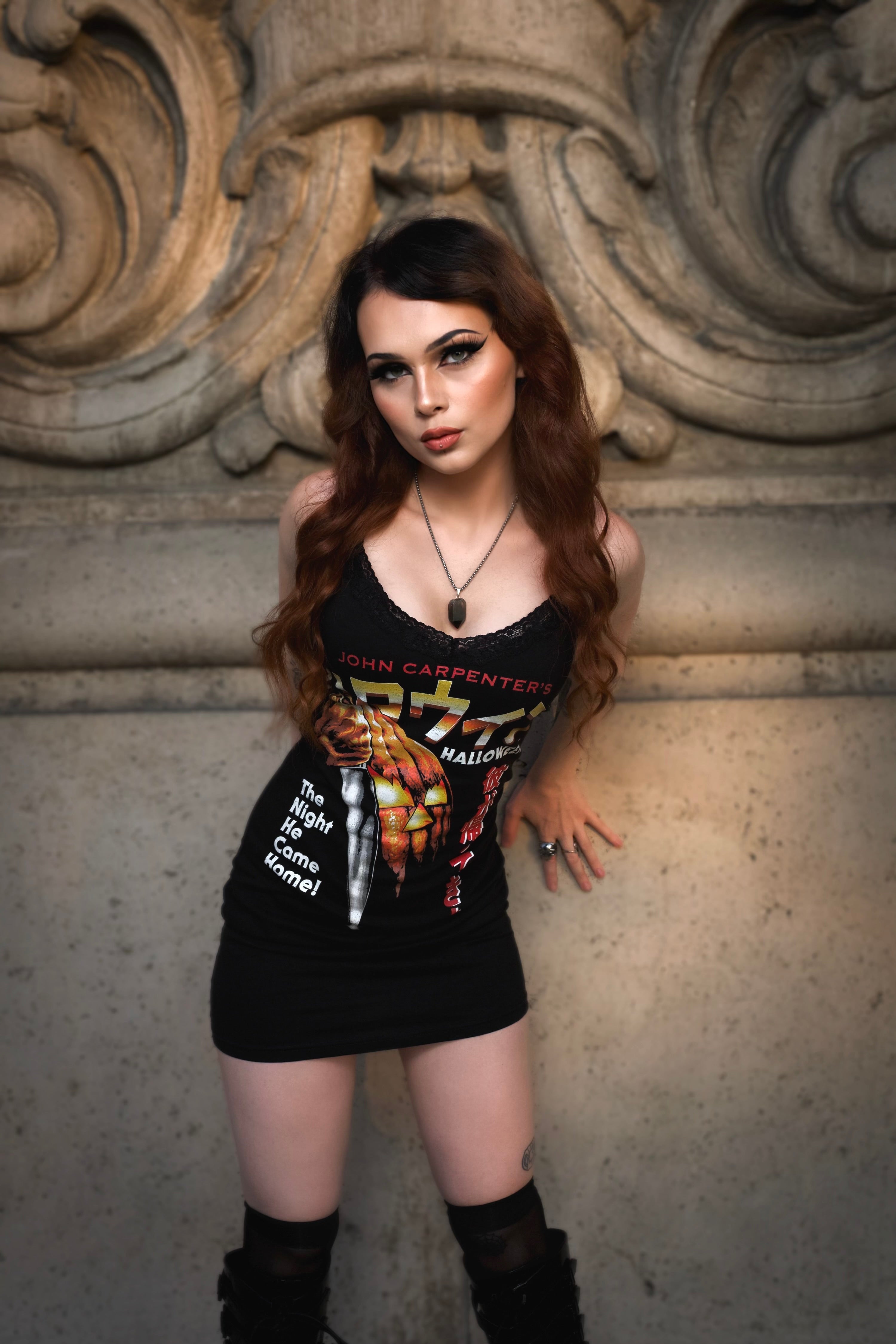 Halloween'"Japanese Flyer' Black Lace Strap Dress