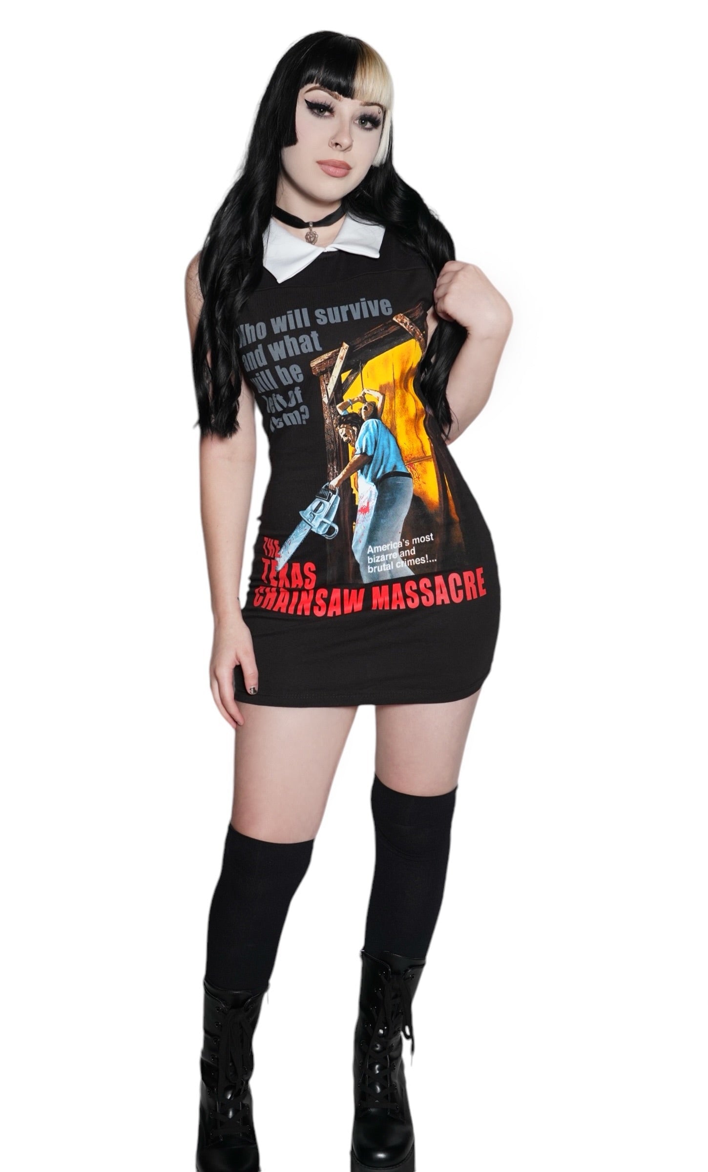 Handmade Texas Chainsaw Massacre Movie Poster Peter Pan Collar Dress