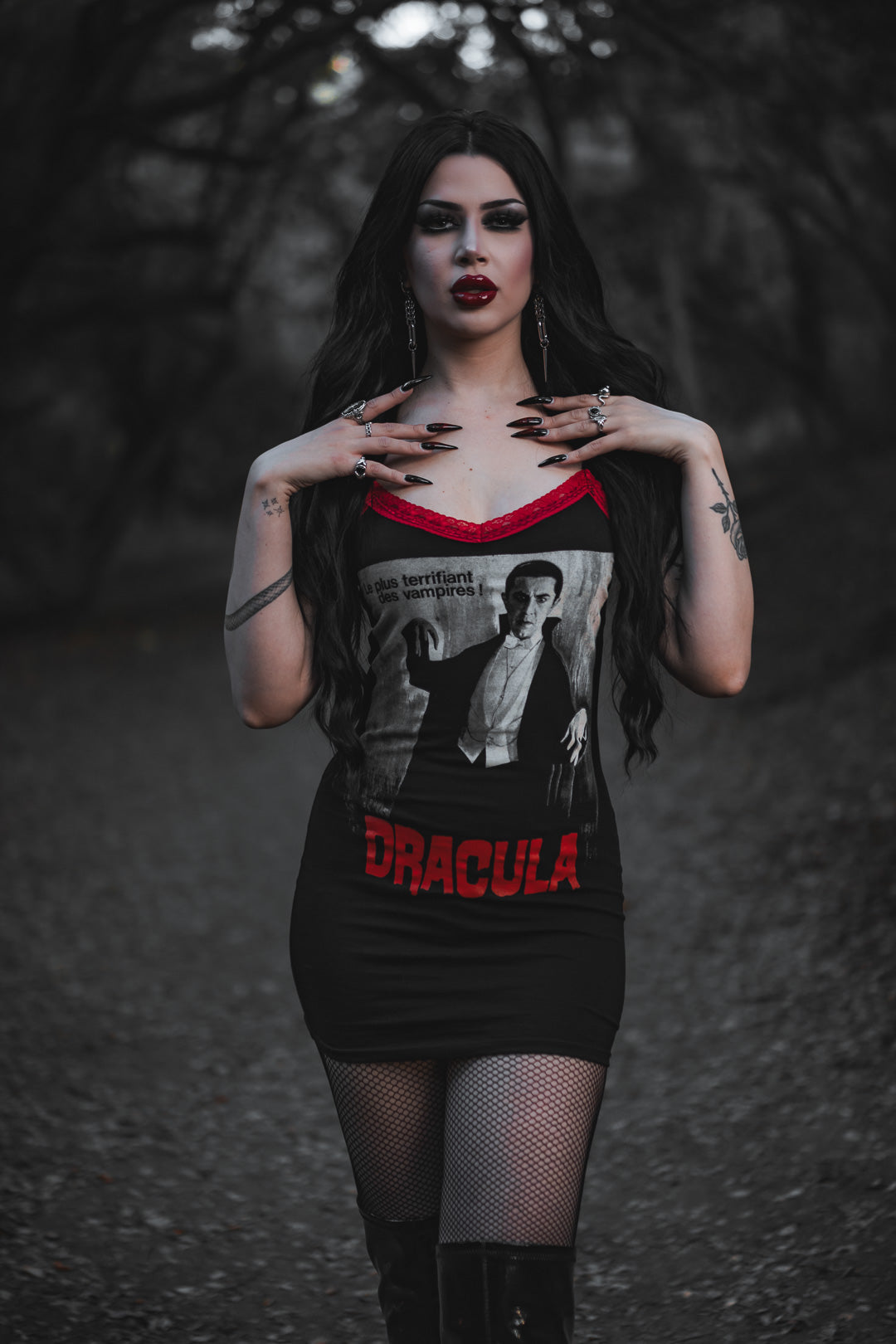 Handmade Dracula Red Lace Strap Dress
