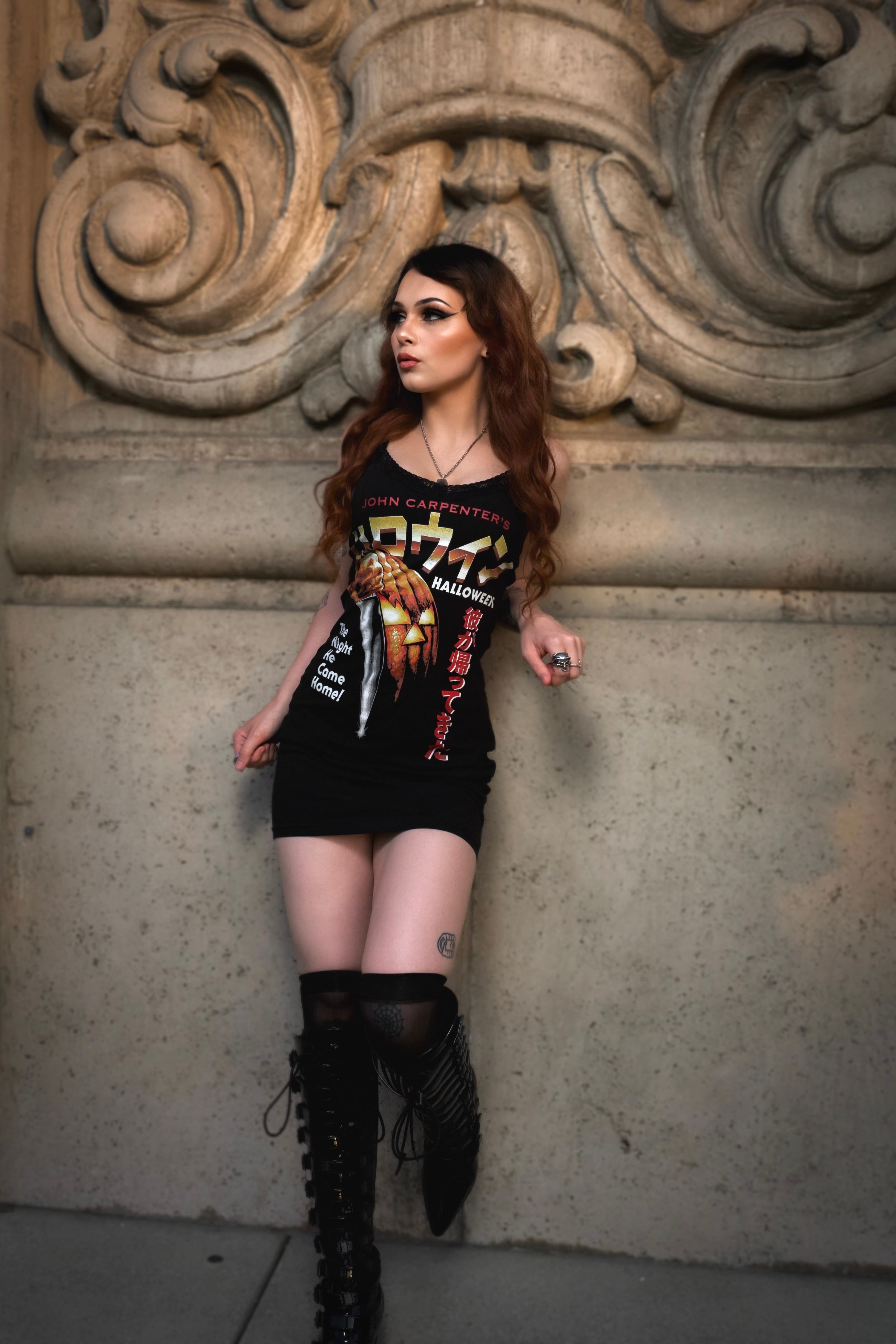 Halloween'"Japanese Flyer' Black Lace Strap Dress