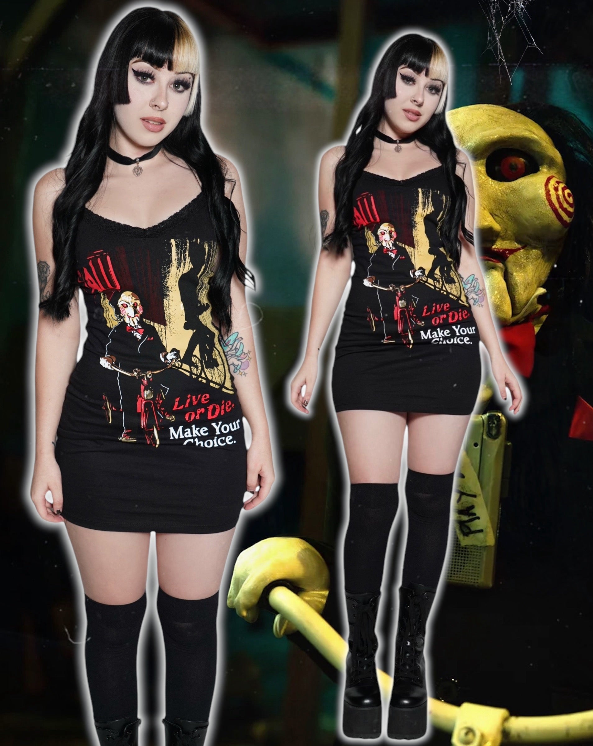 Saw 'Live or Die' Black Lace Strap Dress