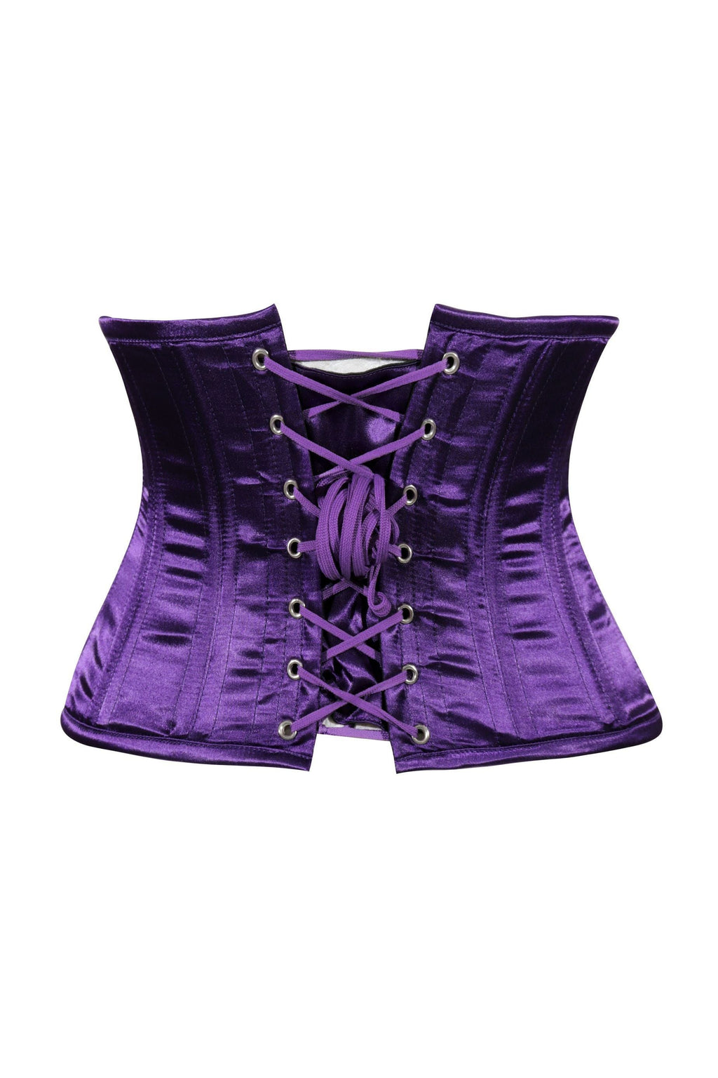 Lavish Dark Purple Satin Mini Cincher Underbust Corset Waist Cincher Busk Closure