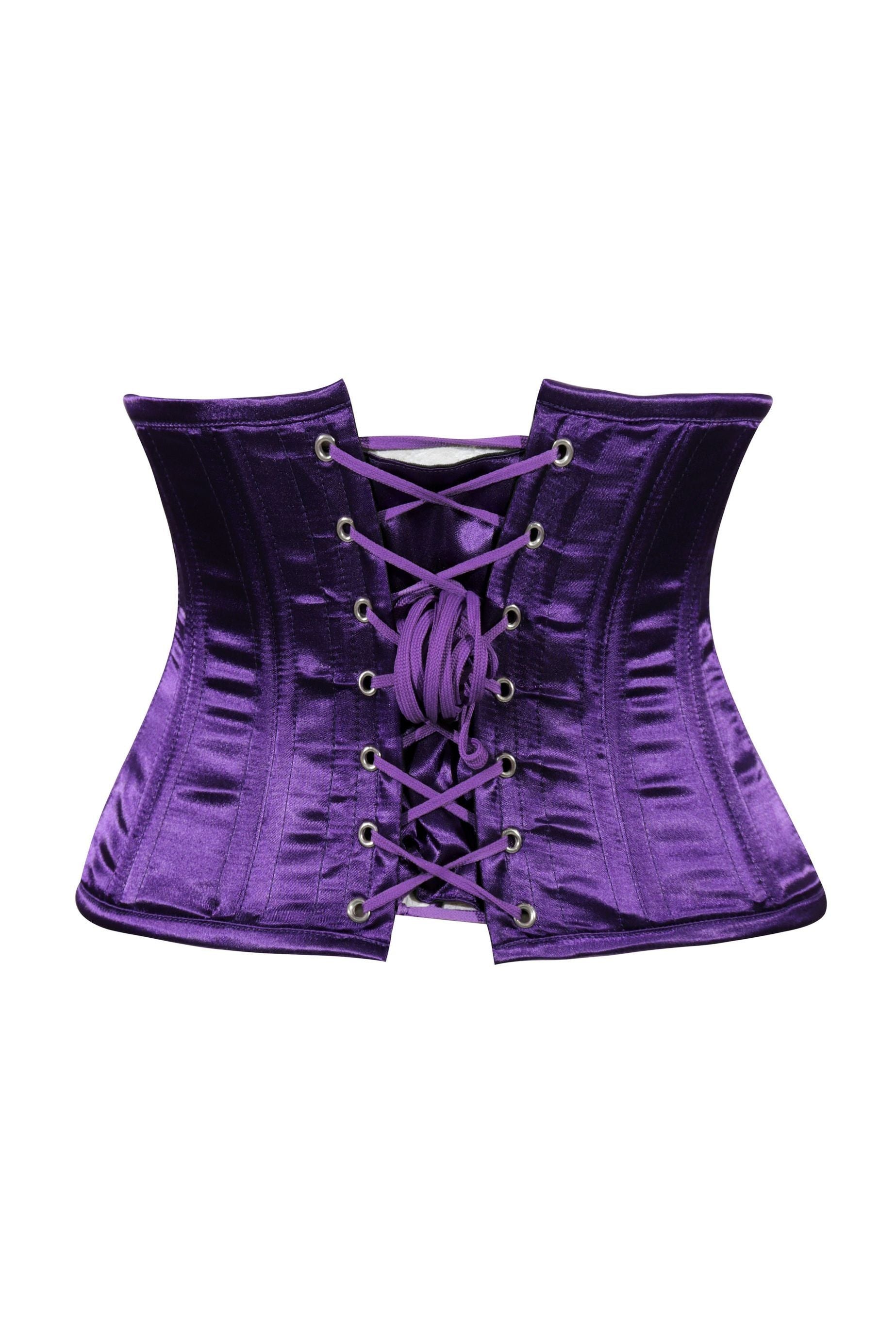 Lavish Dark Purple Satin Mini Cincher Underbust Corset Waist Cincher Busk Closure