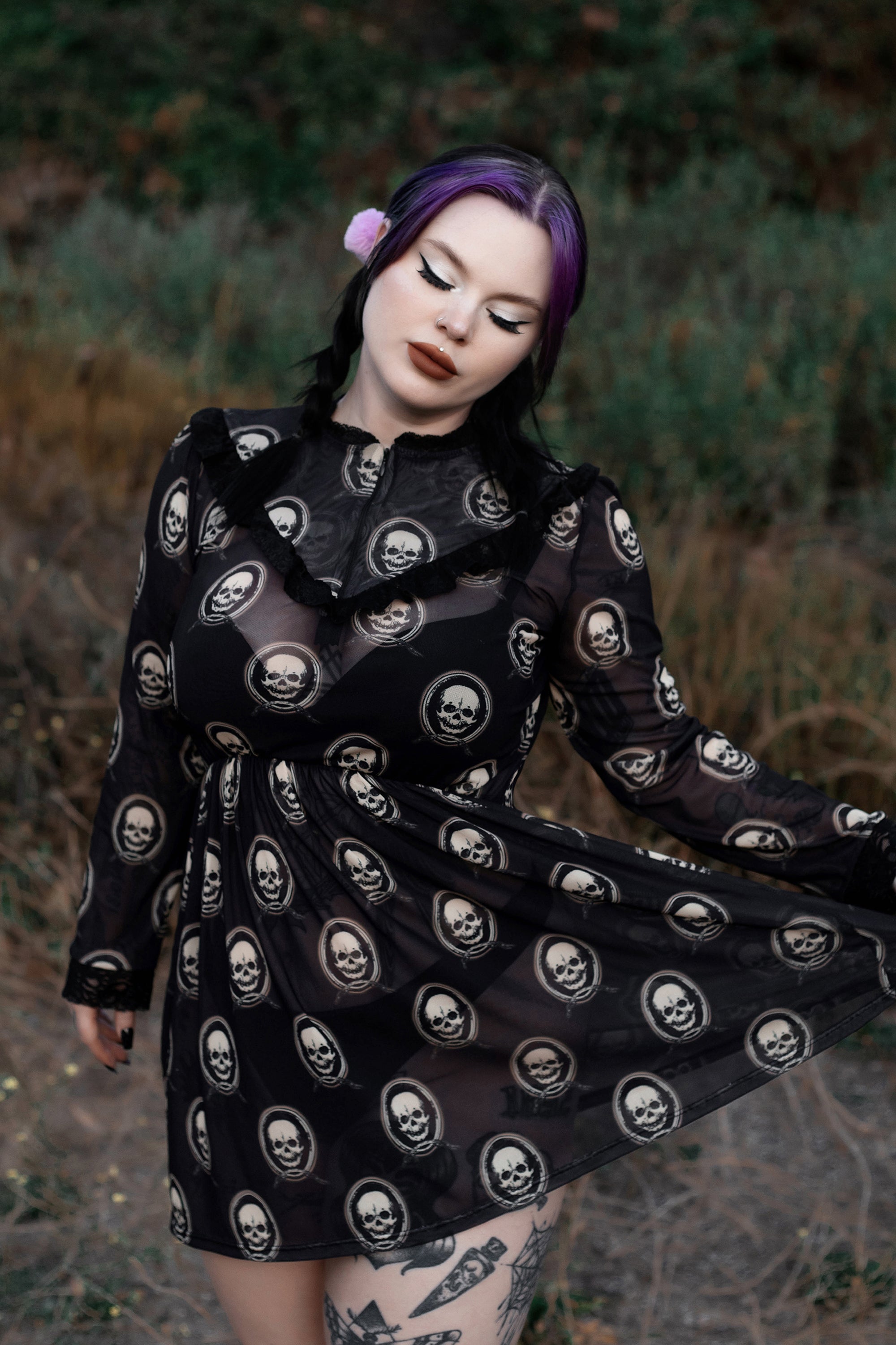 Skull Print Victorian Lace Dress