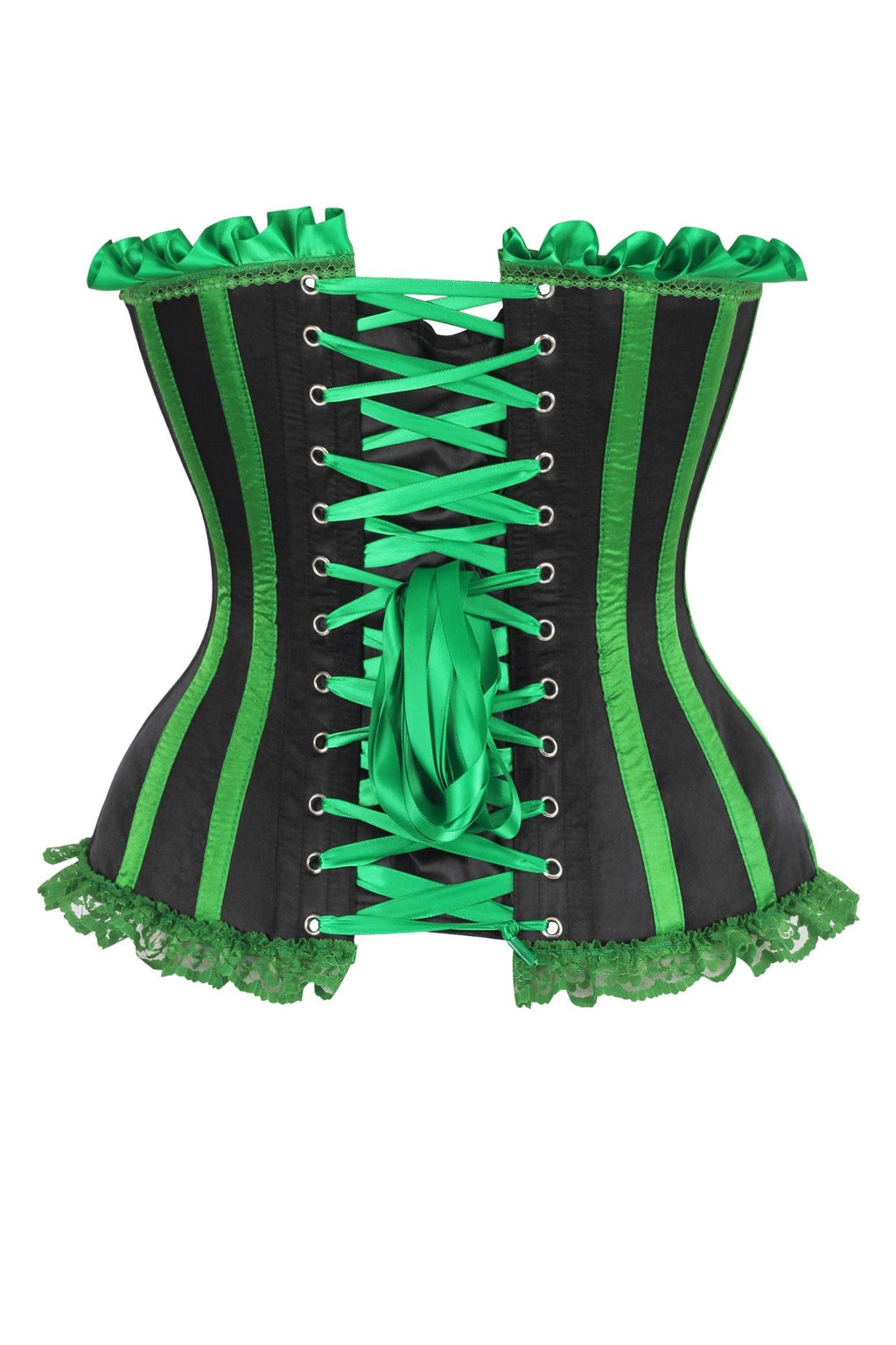 Top Drawer 2 PC Green/Black Striped Burlesque Steel Boned Corset & Bloomer Set