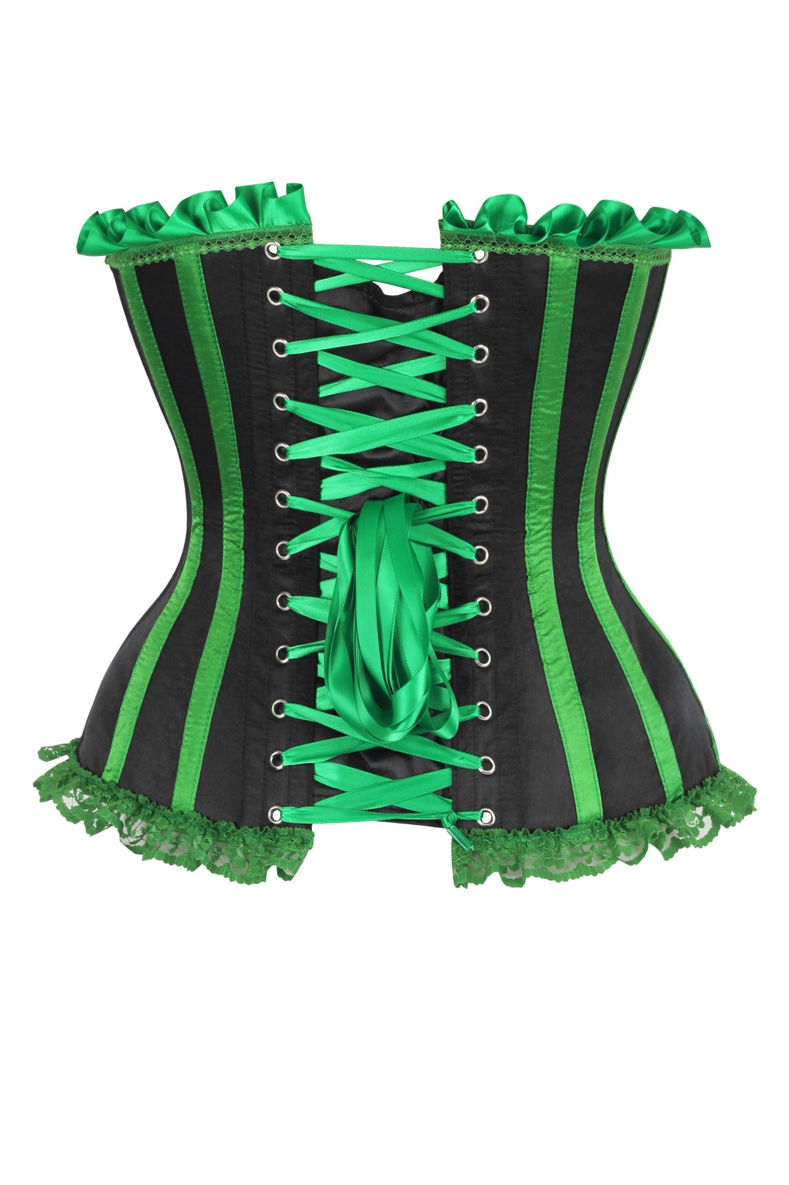 Top Drawer 2 PC Green/Black Striped Burlesque Steel Boned Corset & Bloomer Set