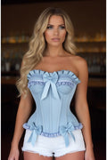 Top Drawer Light Blue Denim Underwire Steel Boned Burlesque Corset w/Bows