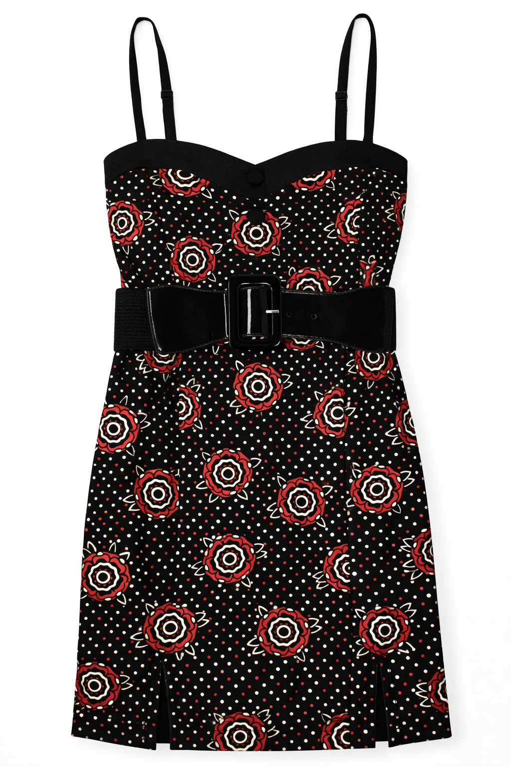 Sourpuss Dress - Tattooed Roses Slit Classic Retro Punk Belt