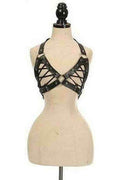 Black Faux Leather Lace - Up Bra Top - Black - Daisy Corsets