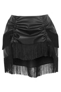 Black Faux Leather Ruched Bustle Skirt w/Fringe - Daisy Corsets
