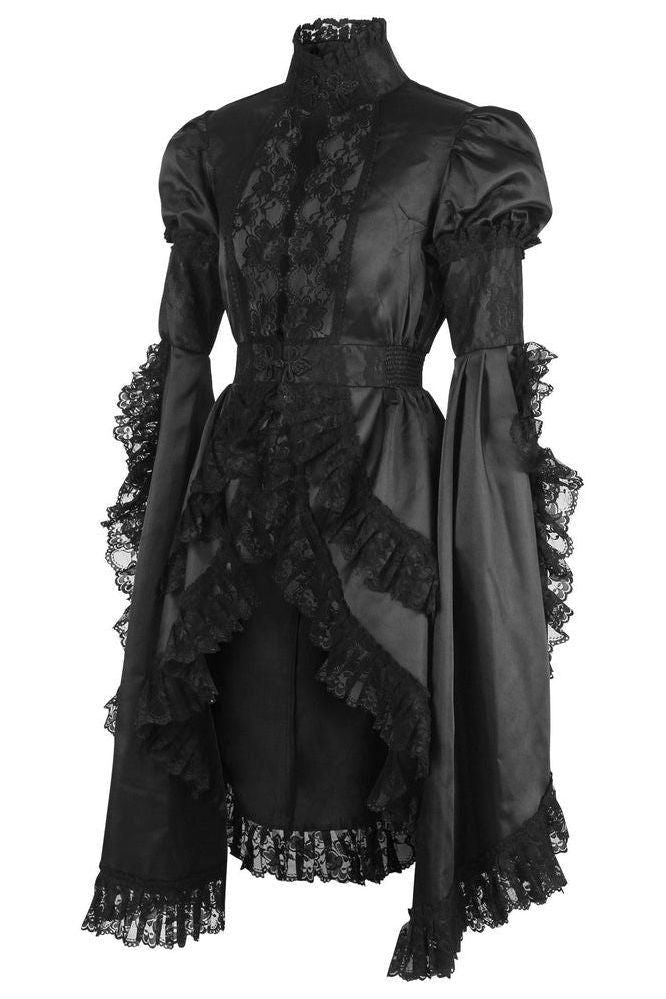 Black Satin & Lace Ruffled Jacket - Daisy Corsets
