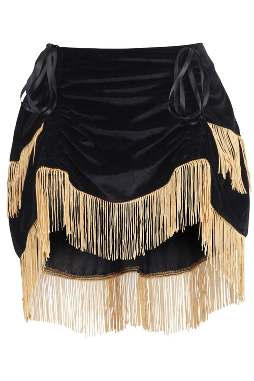 Black Velvet w/Gold Fringe Burlesque Bustle Skirt - Daisy Corsets