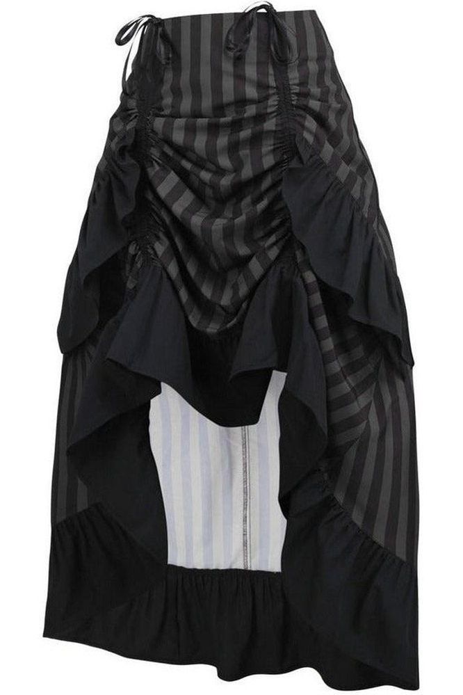 Black/Grey Stripe Adjustable High Low Skirt - Daisy Corsets