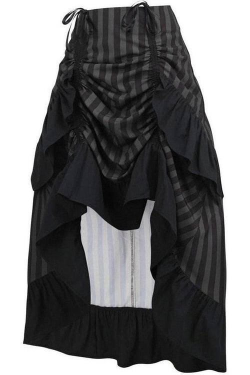 Black/Grey Stripe Adjustable High Low Skirt - Daisy Corsets