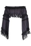 Black/Grey Striped Smocked Flare Sleeve Peasant Top - Daisy Corsets