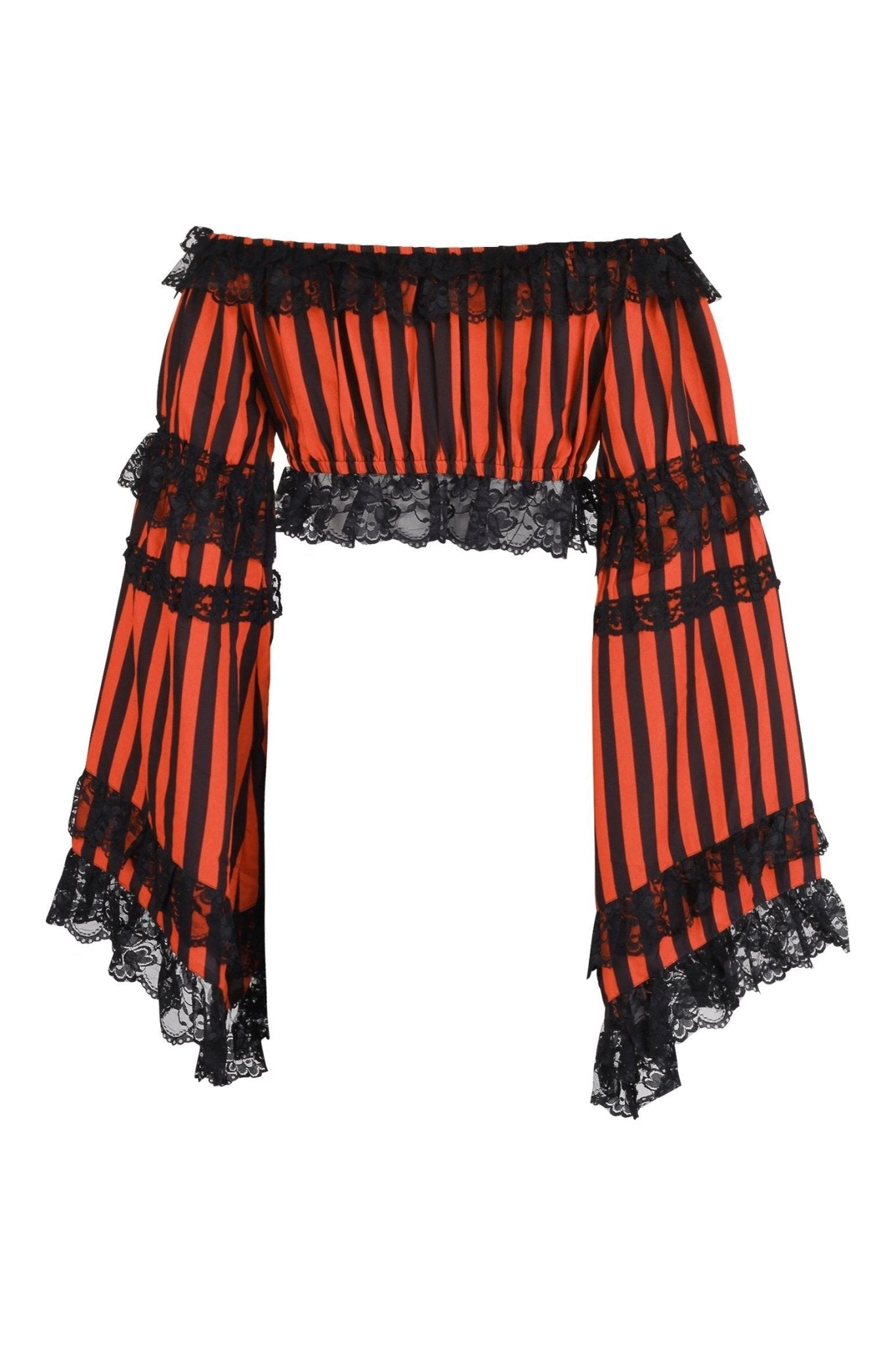 Black/Orange Striped Smocked Flare Sleeve Peasant Top - Daisy Corsets
