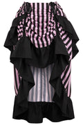 Black/Pink Stripe Adjustable High Low Skirt - Daisy Corsets
