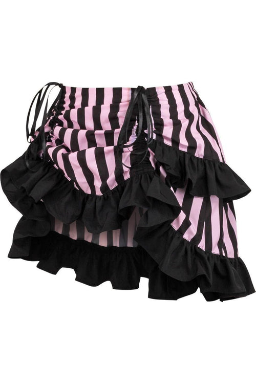 Black/Pink Striped Ruched Bustle Skirt - Daisy Corsets