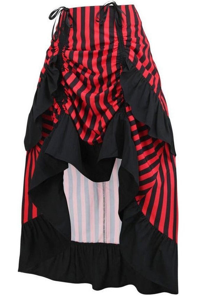 Black/Red Stripe Adjustable High Low Skirt - Daisy Corsets