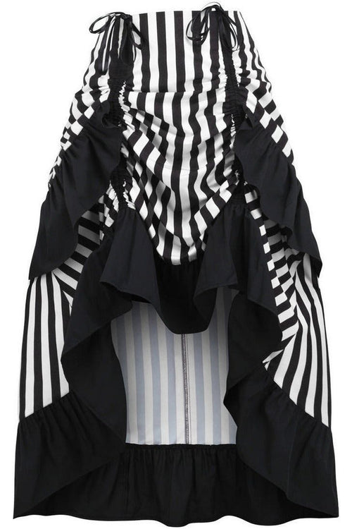Black/White Stripe Adjustable High Low Skirt - Daisy Corsets
