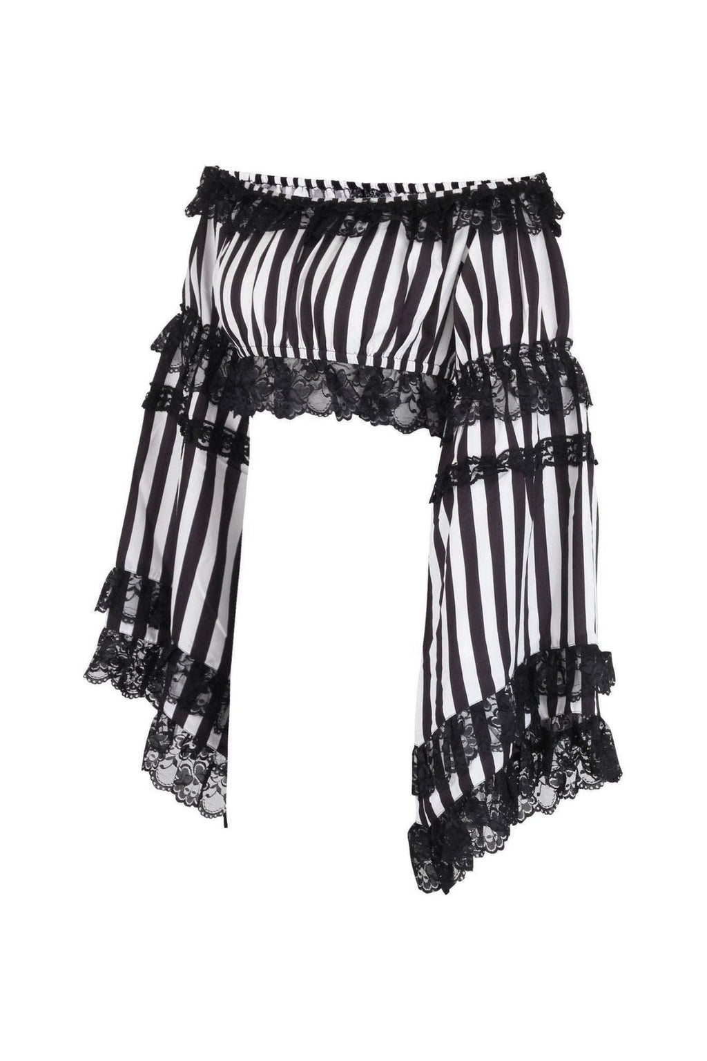 Black/White Striped Smocked Flare Sleeve Peasant Top - Daisy Corsets