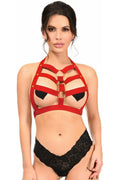 BOXED Dark Red Stretchy Body Harness w/Gold Hardware - Daisy Corsets