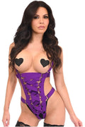BOXED Purple Stretchy Body Harness Bodysuit w/Silver Hardware - Daisy Corsets