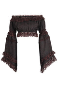 Brown Brocade Smocked Flare Sleeve Peasant Top - Daisy Corsets