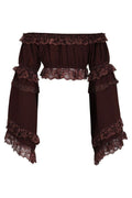 Brown Smocked Flare Sleeve Peasant Top - Daisy Corsets