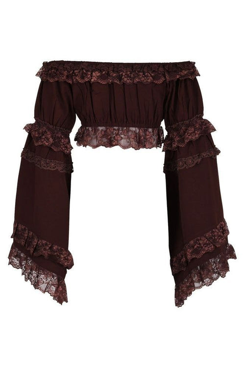 Brown Smocked Flare Sleeve Peasant Top - Daisy Corsets
