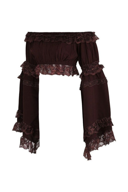 Brown Smocked Flare Sleeve Peasant Top - Daisy Corsets