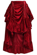 Dark Red Velvet Adjustable High Low Bustle Skirt - Daisy Corsets