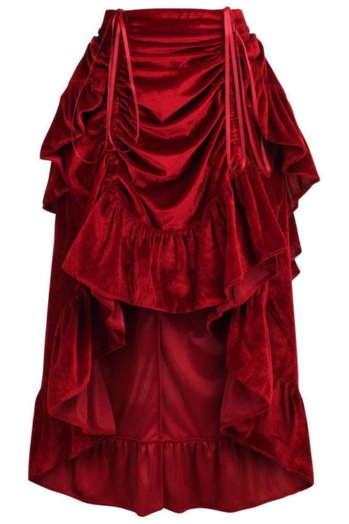Dark Red Velvet Adjustable High Low Bustle Skirt - Daisy Corsets