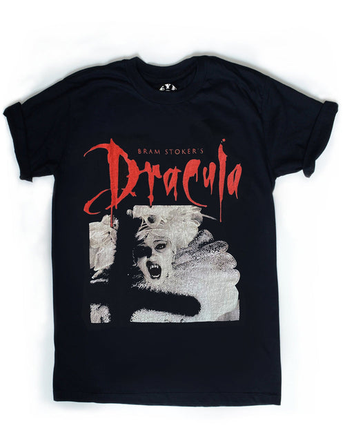 Black t-shirt with 'Bram Stoker's Dracula' graphic design on a Black background