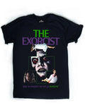 Black t-shirt with 'The Exorcist' graphic design featuring a demon face and text.