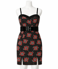 Sourpuss Dress - Tattooed Roses Slit Classic Retro Punk Belt